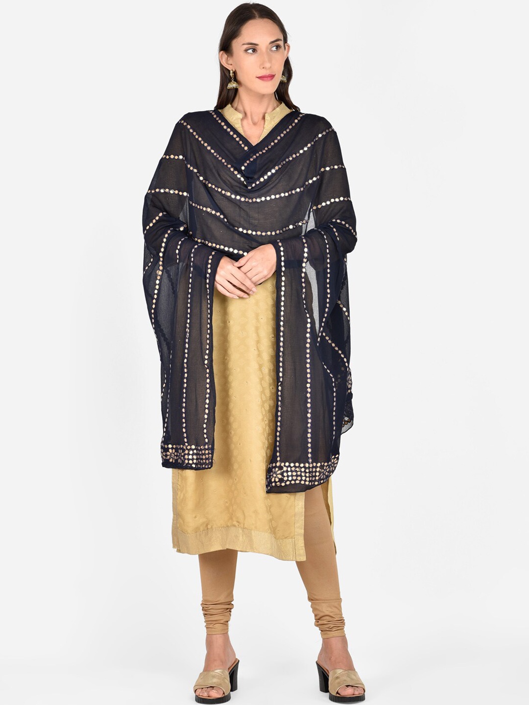

Dupatta Bazaar Navy Blue & Gold-Toned Embroidered Dupatta