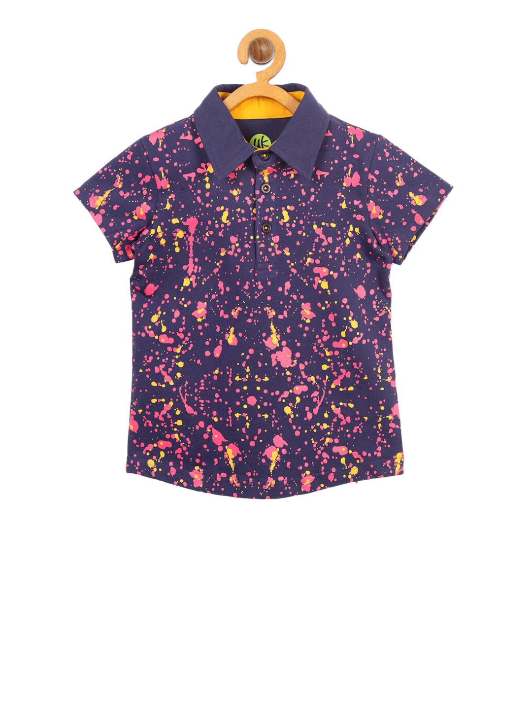 

YK Boys Navy Blue & Pink Printed Polo Collar T-shirt