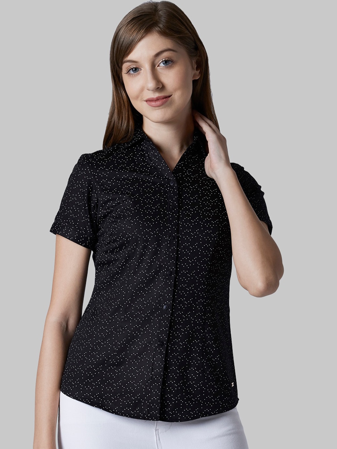 Park Avenue Woman Women Black Regular Fit Printed Casual Shirt