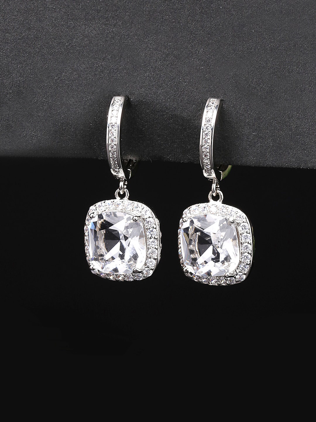 

Yellow Chimes Silver-Toned Rhodium-Plated Contemporary Drop Earrings