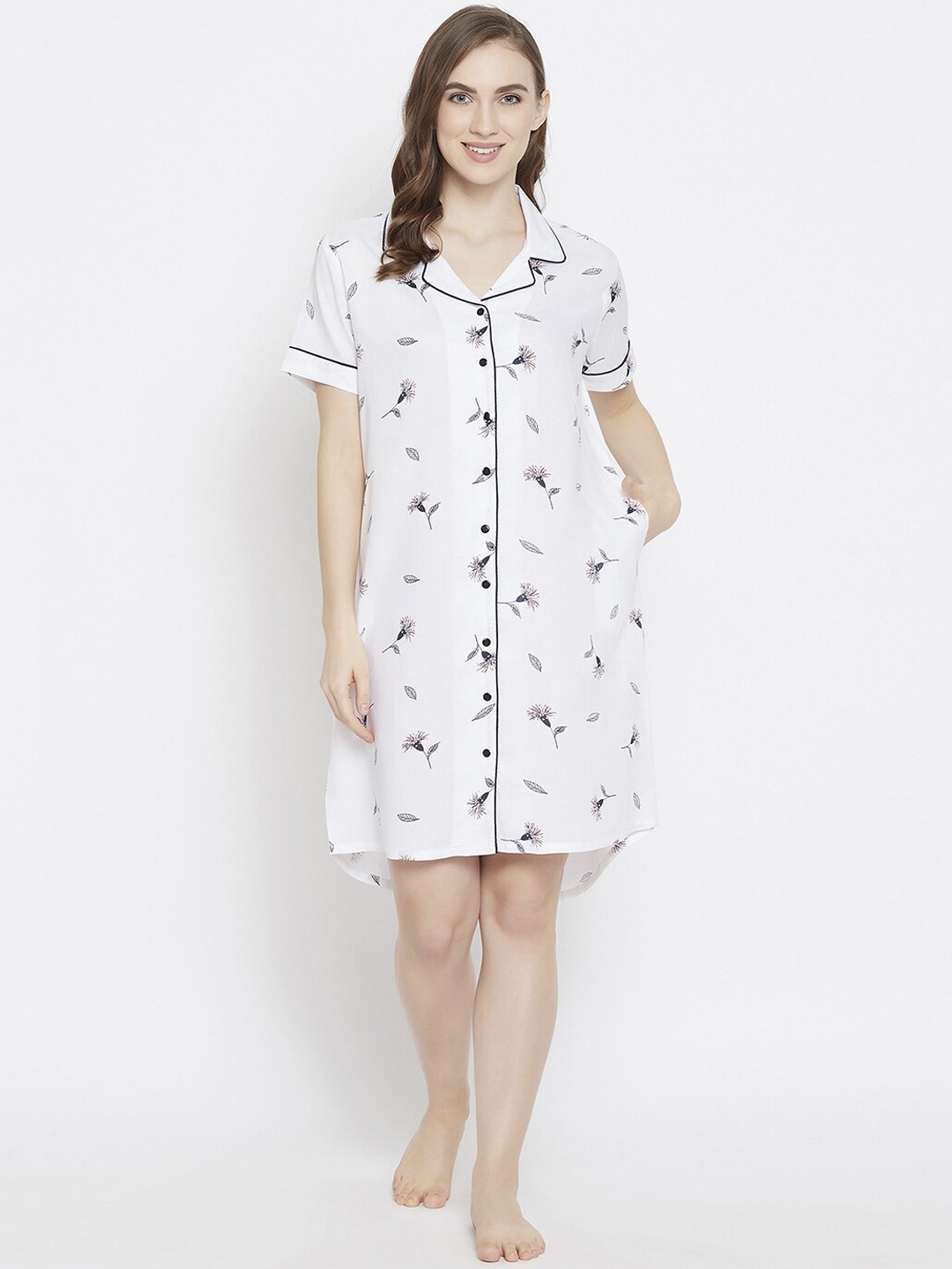 

Clovia White & Black Floral Print Nightdress