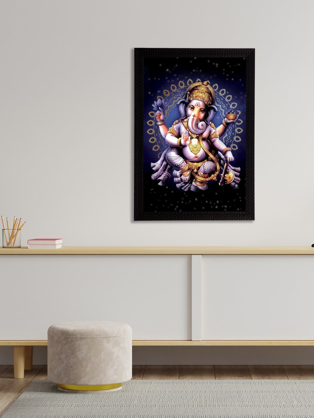 

eCraftIndia Black & Navy Blue Lord Ganesha Satin Matt Textured UV Wall Art