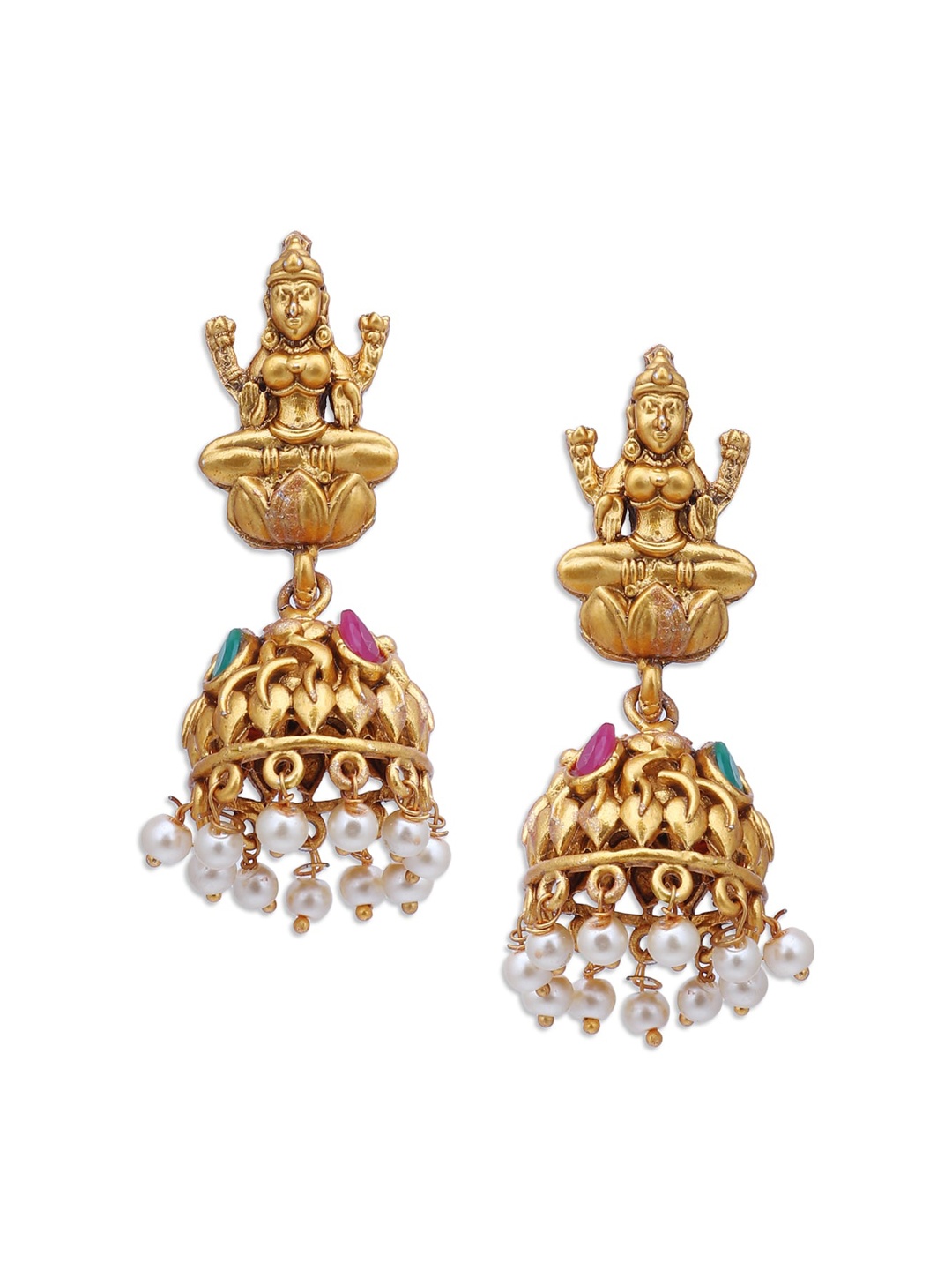 

Sukkhi Gold-Plated Green & Purple Dome Shaped Jhumkas