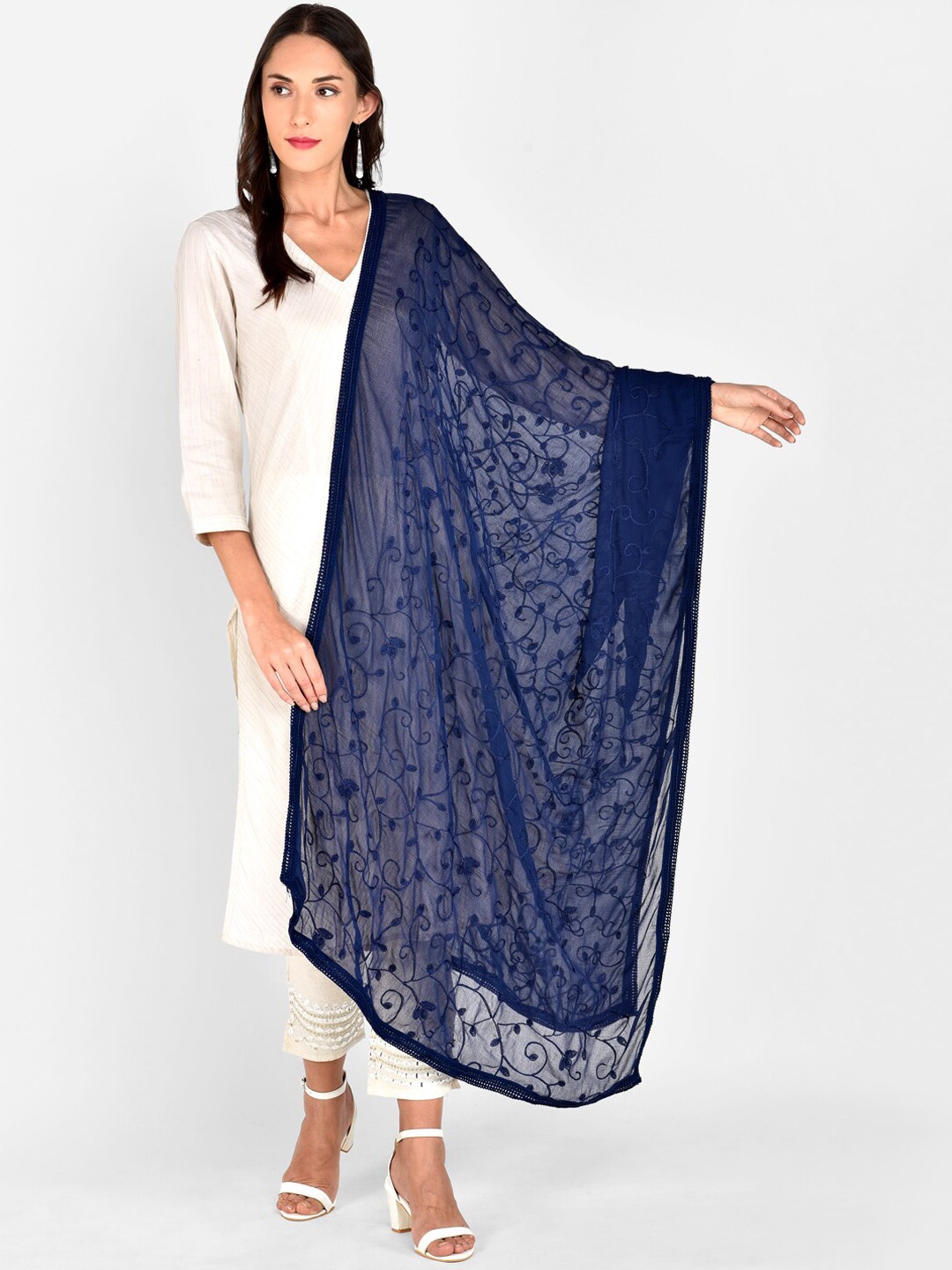 

Dupatta Bazaar Navy Blue Embroidered Dupatta