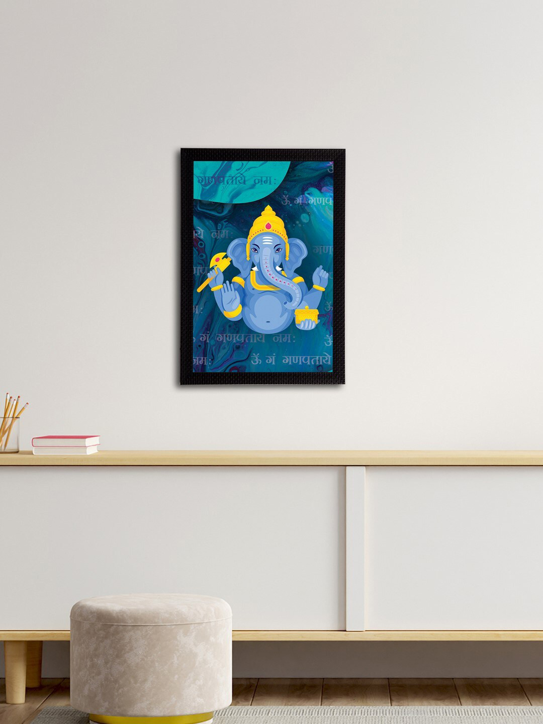 

eCraftIndia Blue & Yellow Lord Ganesha Satin Matt Texture UV Wall Art