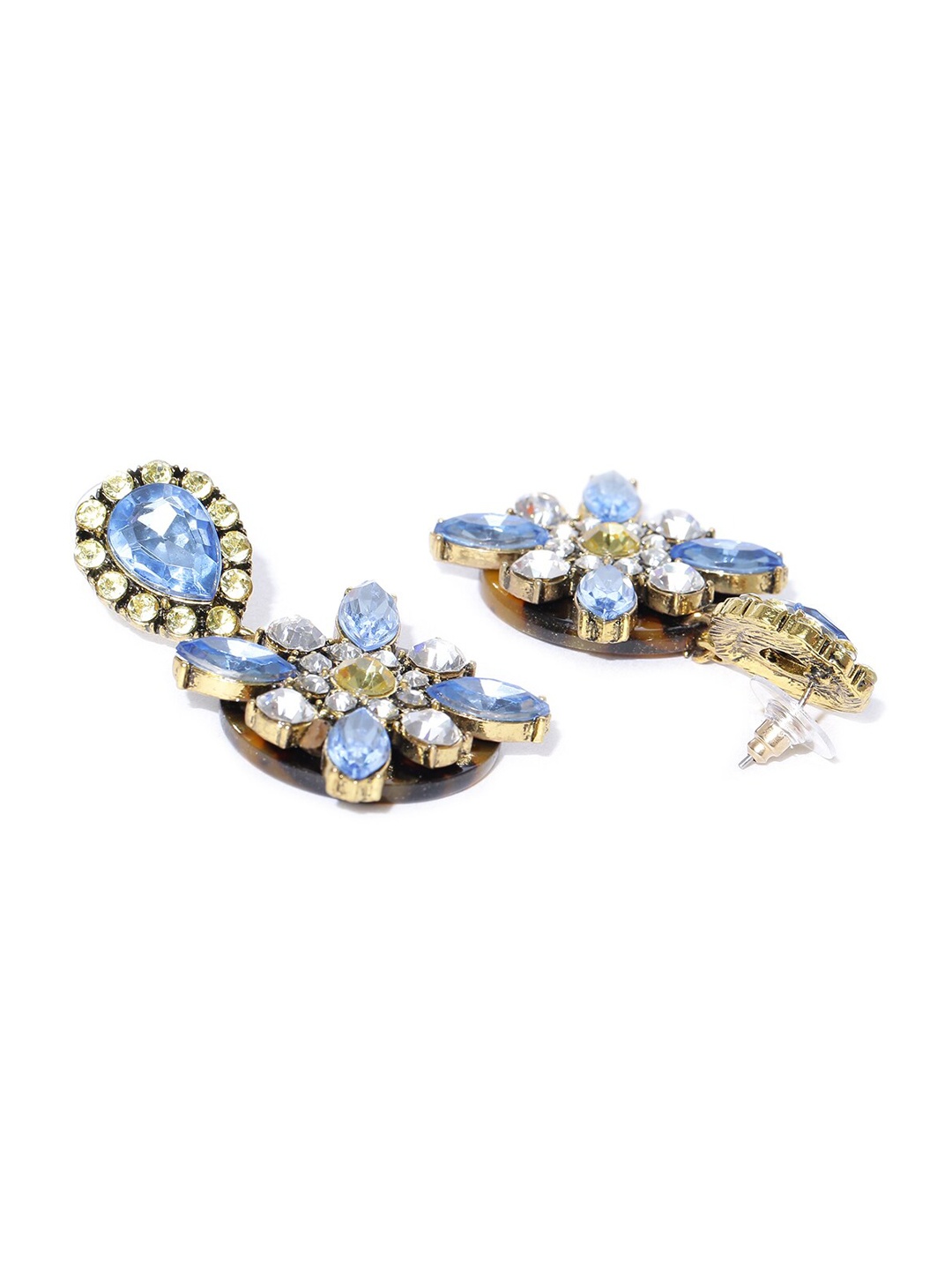 ChicMela Gold-Plated & Blue Floral Drop Earrings