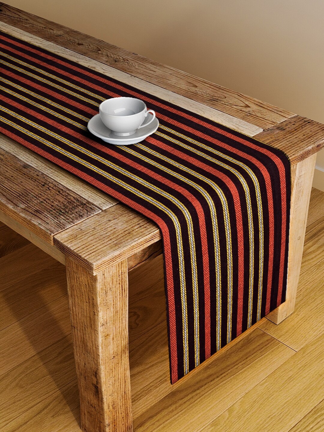 

KLOTTHE Set of 2 Brown & Red Striped Hand-Tufted Table Runners