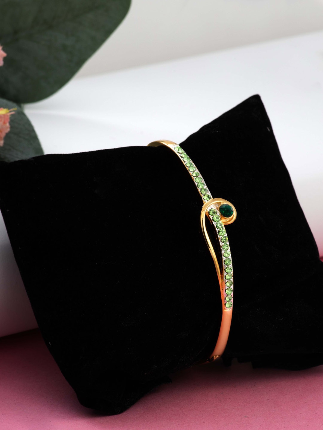 

Estele Green & Gold-Plated CZ Studded Cuff Bracelet