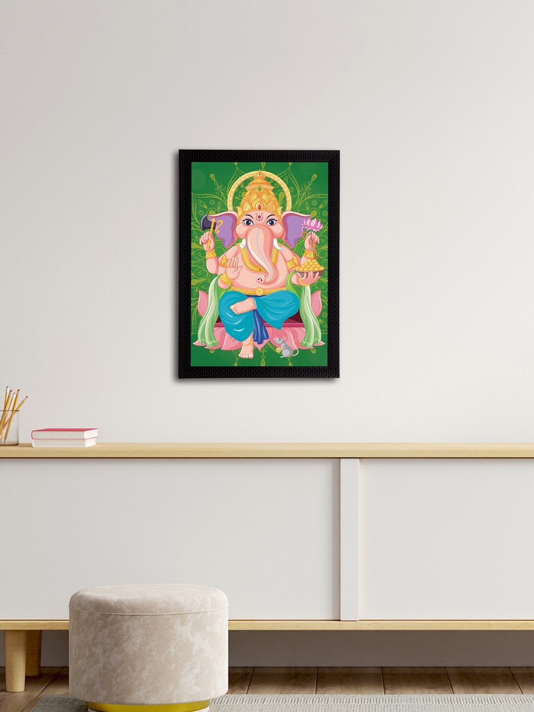 

eCraftIndia Pink & Green Lord Ganesha Satin Matt Texture UV Wall Art