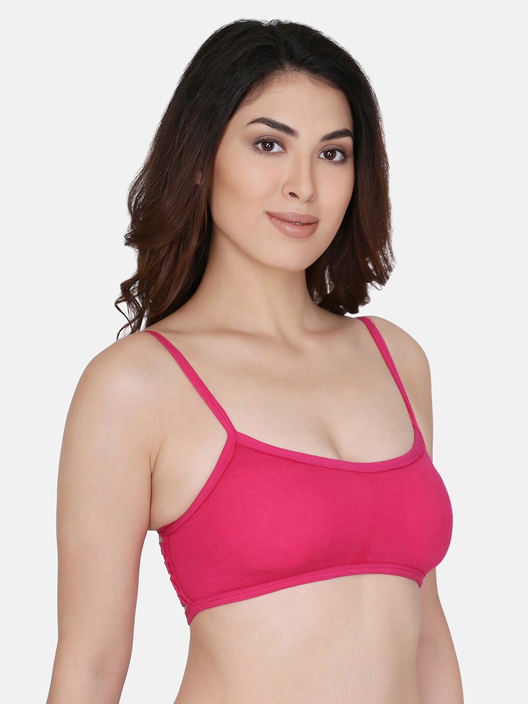

PRETTYBOLD Pink Solid Non-Wired Lightly Padded Bralette Bra PB-01 PINK