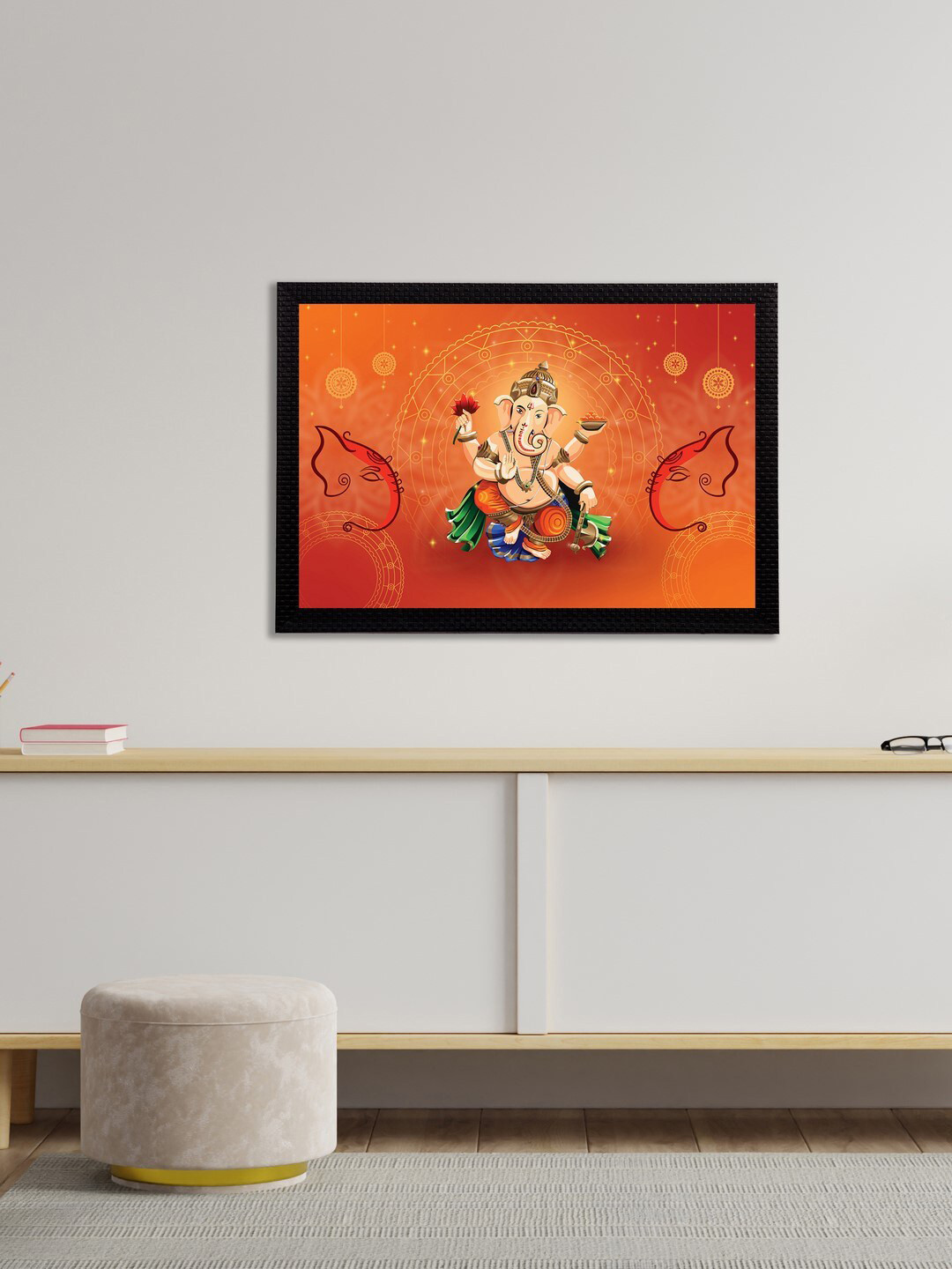 

eCraftIndia Orange & Green Lord Ganesha Satin Matt Texture UV Wall Art