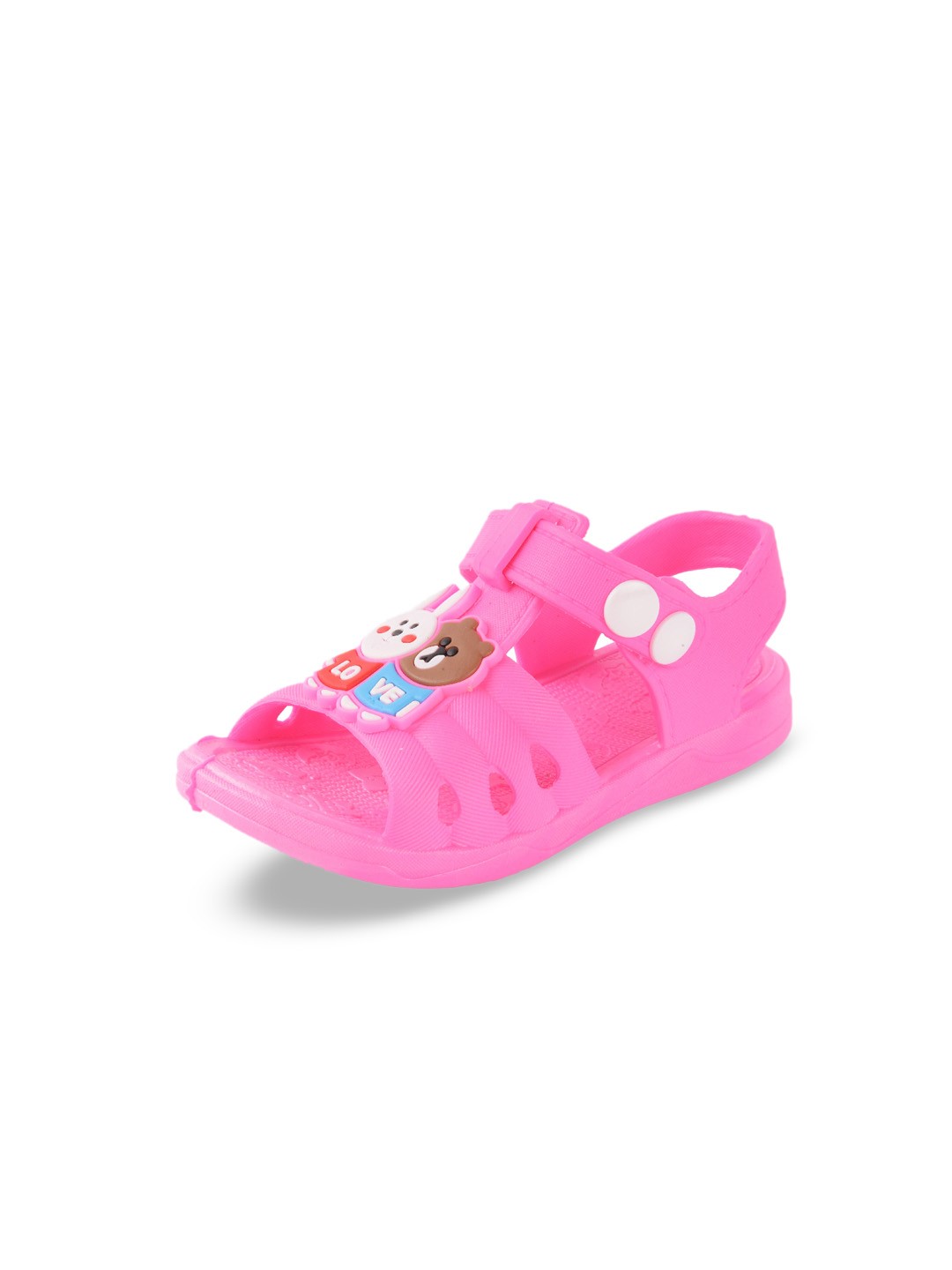 

Yellow Bee Girls Pink Open Toe Flats with Applique Detail
