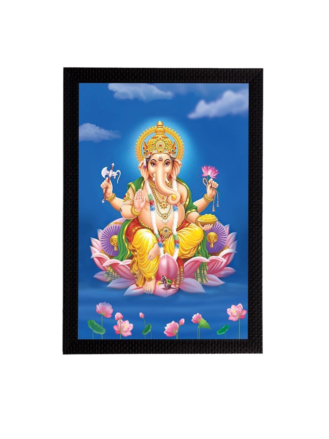 eCraftIndia Blue & Yellow Lord Ganesha Satin Matt Textured UV Wall Art