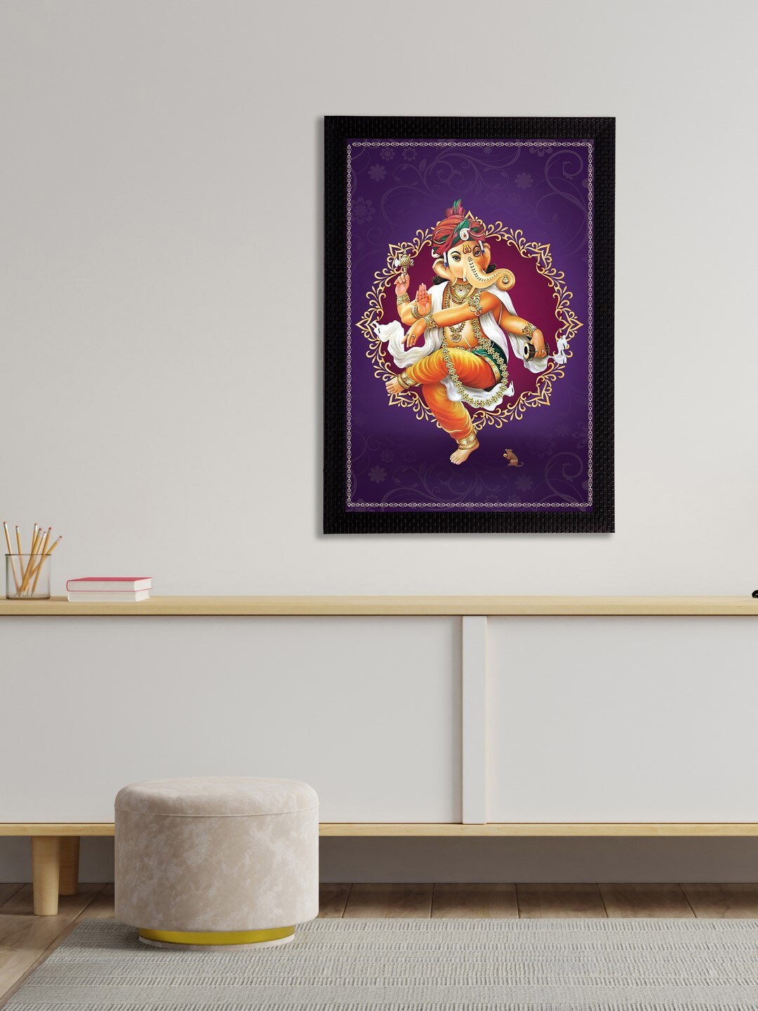 eCraftIndia Purple & Orange Lord Ganesha Satin Matt Textured UV Wall Art