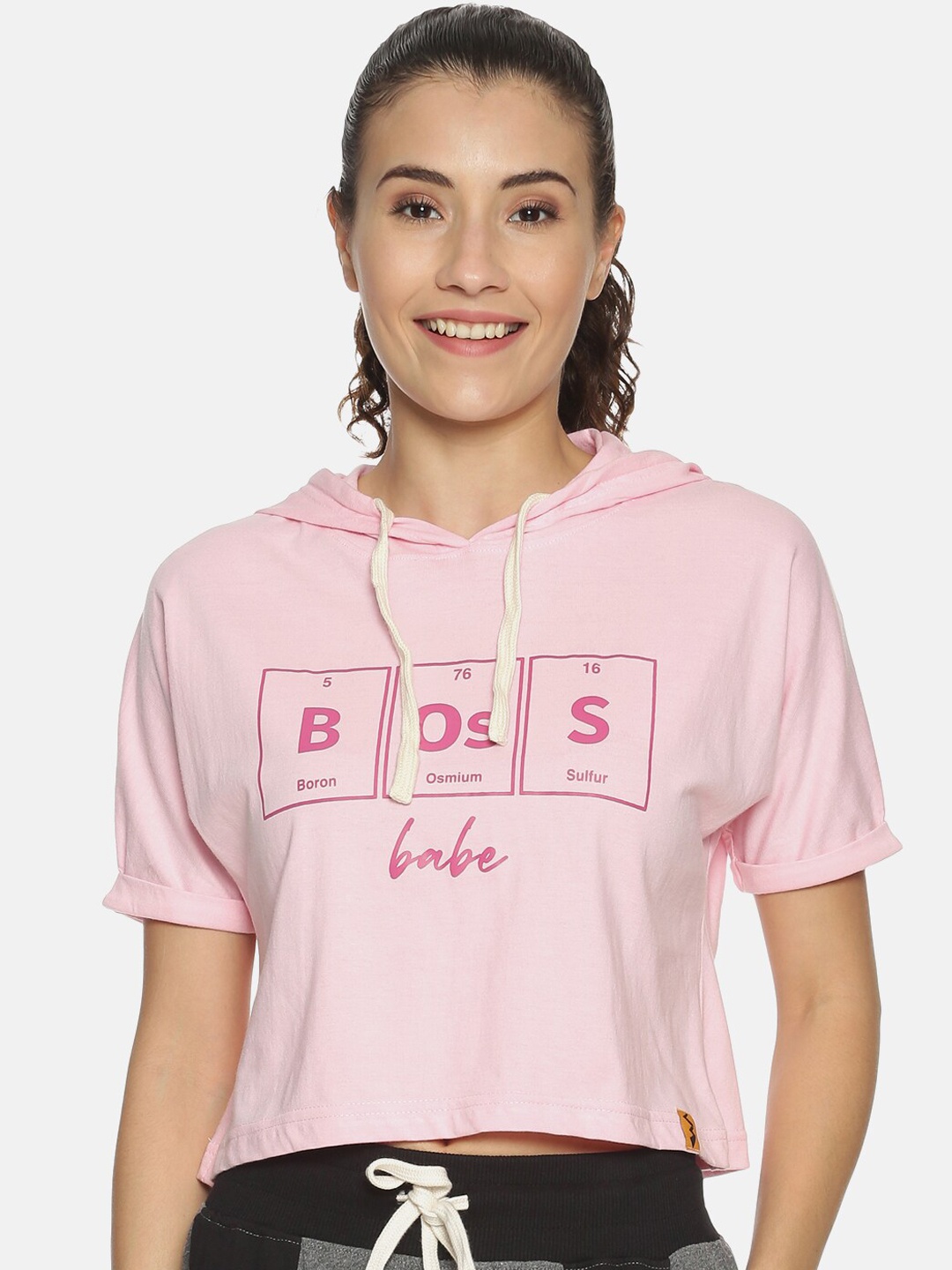 

Campus Sutra Women Pink Printed Crop Pure Cotton Top