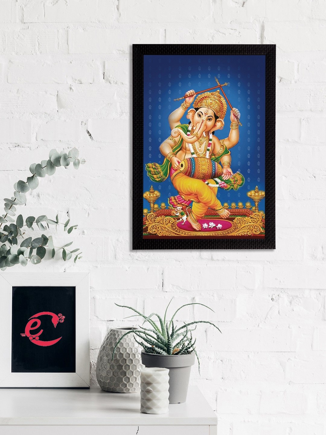 

eCraftIndia Blue & Yellow Lord Ganesha Satin Matt Textured UV Wall Art