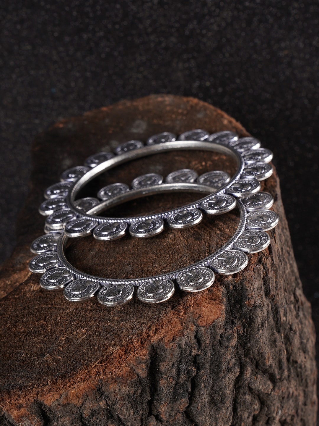 

Shoshaa Set Of 2 Oxidised Silver-plated Textured Bangles