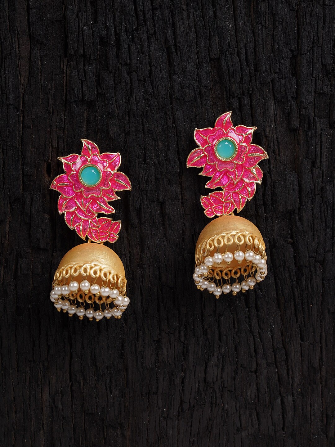 

Shoshaa Pink & Gold Dome Shaped Jhumkas