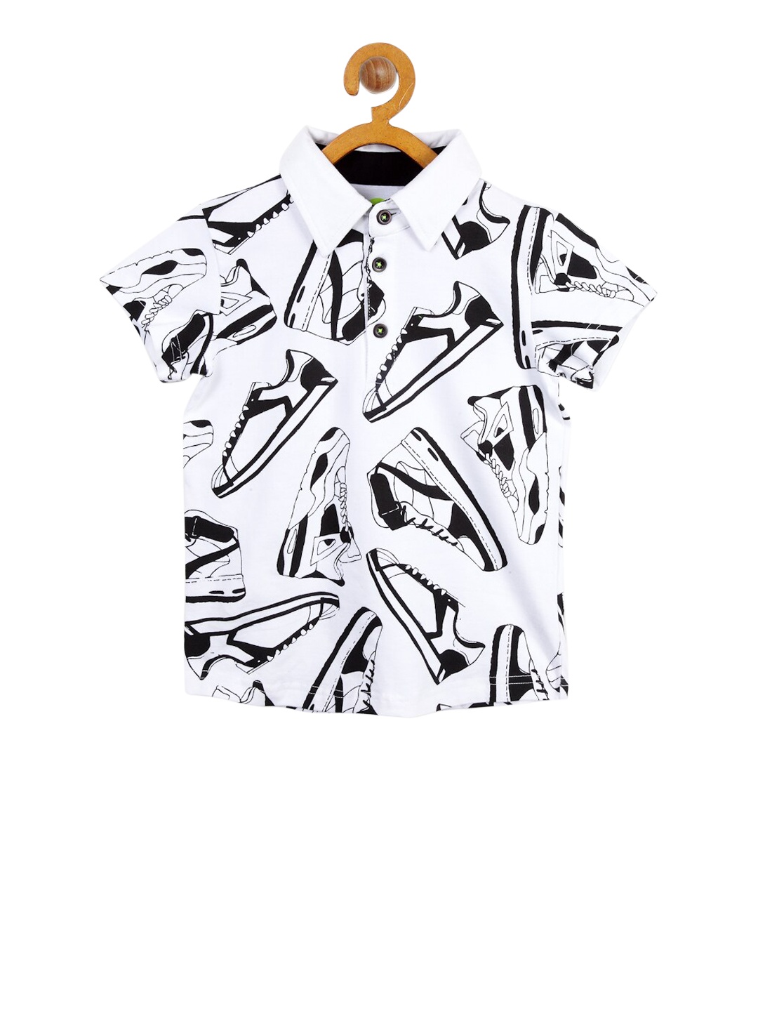 

YK Boys White Printed Polo Collar T-shirt