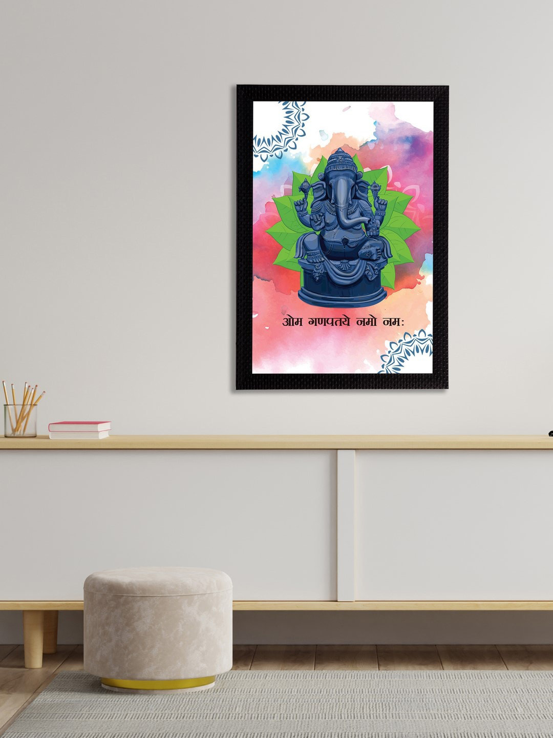 

eCraftIndia Blue & Pink Lord Ganesha Satin Matt Textured UV Wall Art