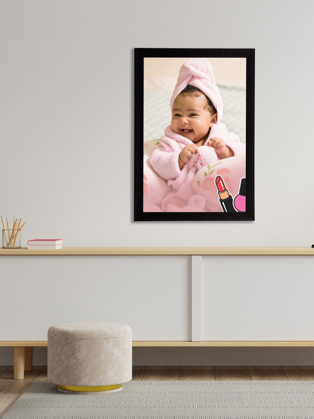 eCraftIndia Pink & White Cute Baby Satin Matt Texture UV Art Painting, Multi