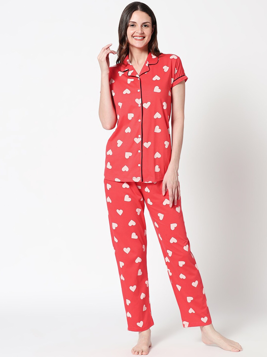 

Zeyo Women Red & White Printed Night suit