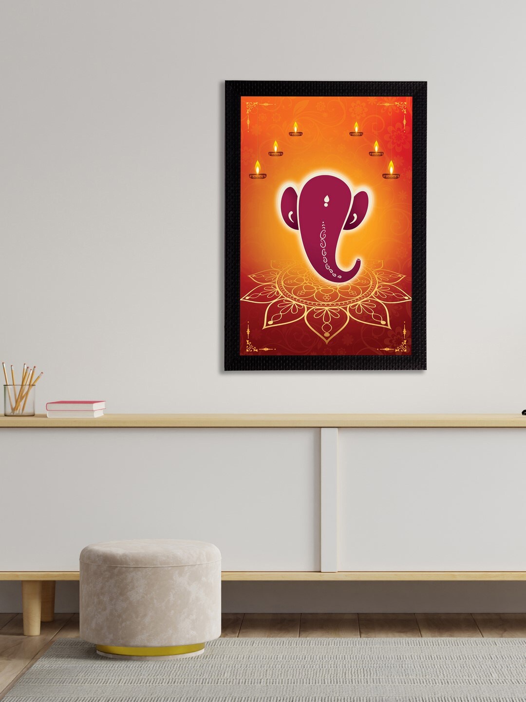 

eCraftIndia Satin Matt Texture Lord Ganesha UV Wall Art, Orange