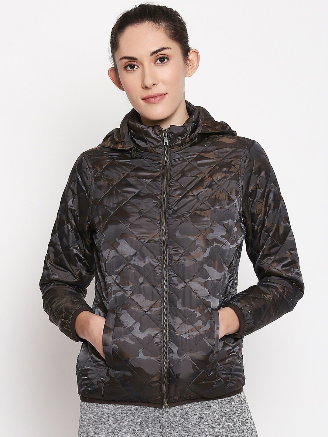 

Ajile by Pantaloons Women Olive Green Printed Sporty Jacket