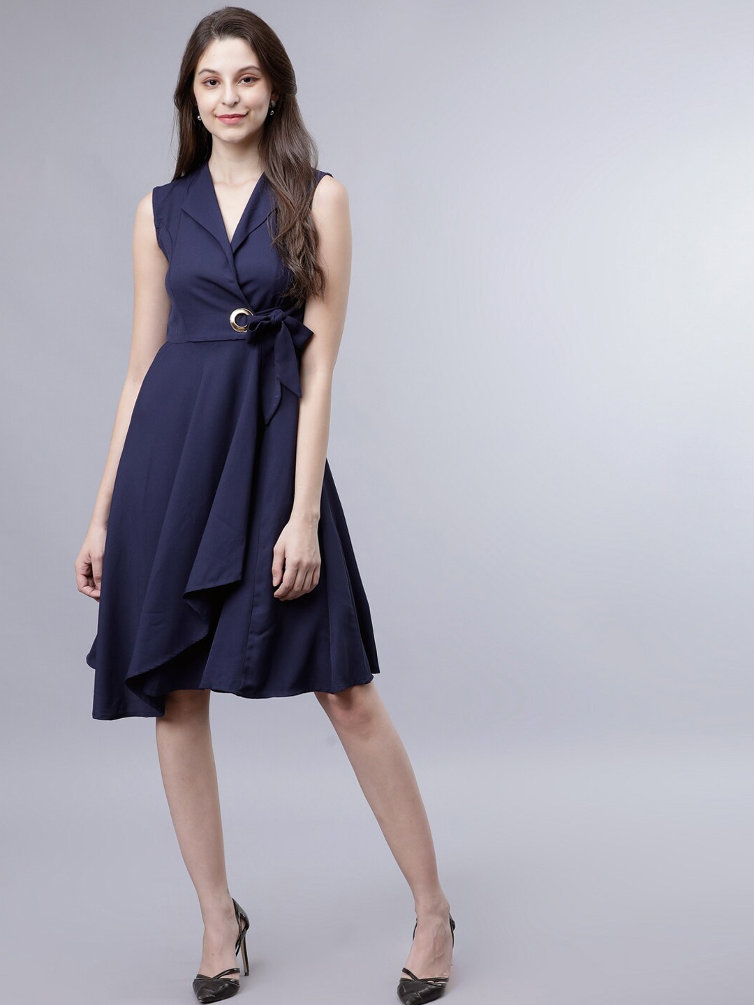 

Tokyo Talkies Women Navy Blue Solid Wrap Dress