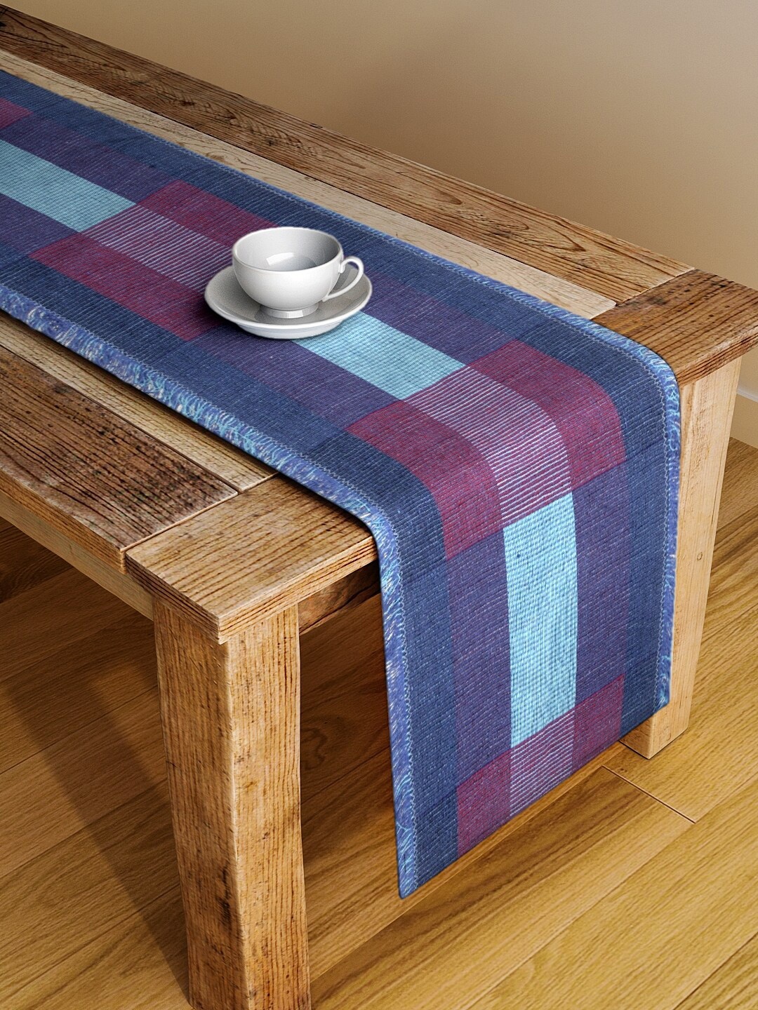 

KLOTTHE Set Of 2 Blue & Purple Checked Hand-Tufted Table Runners