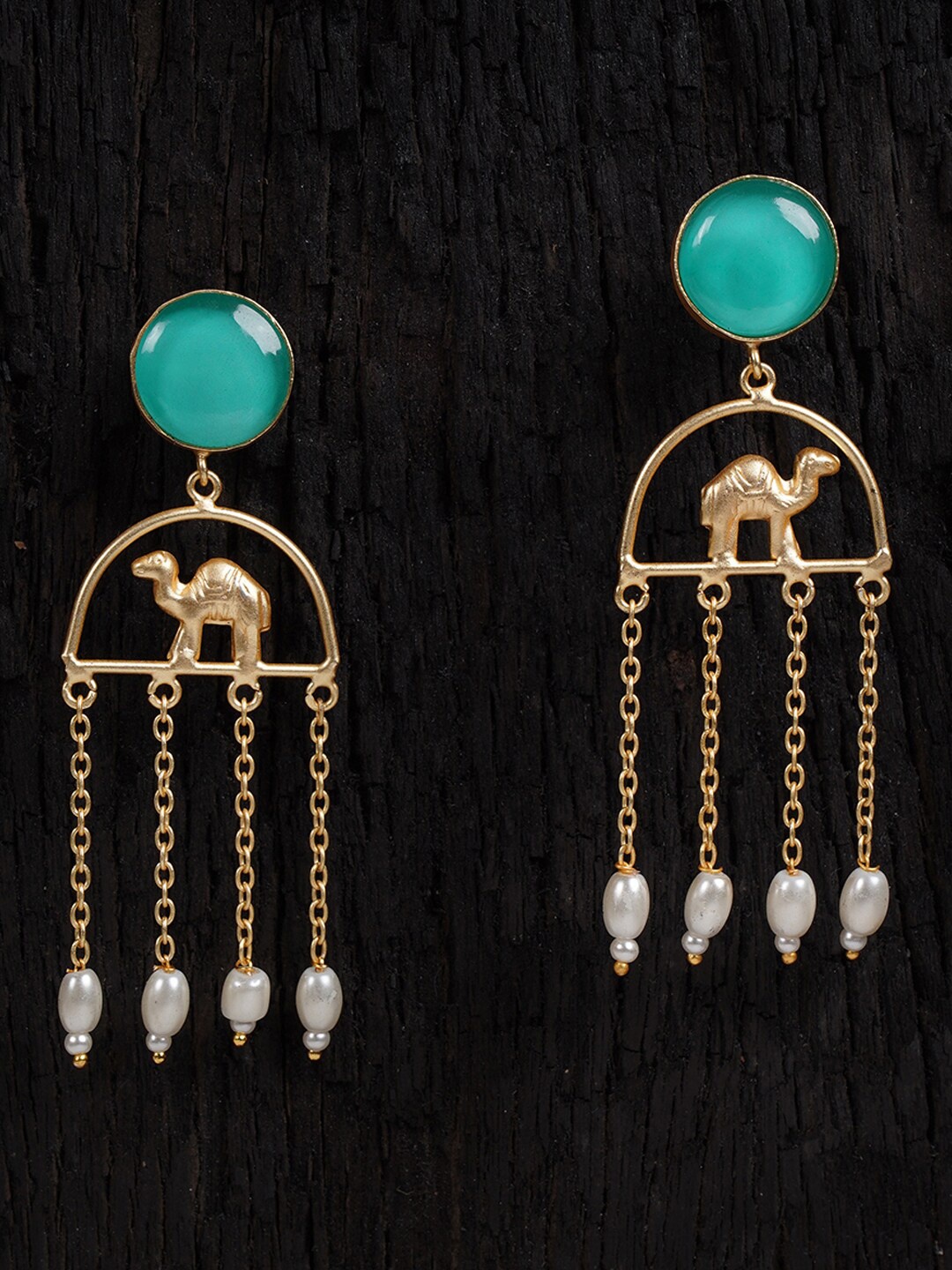 Shoshaa Gold-Plated Turquoise Blue Handcrafted Contemporary Drop Earrings