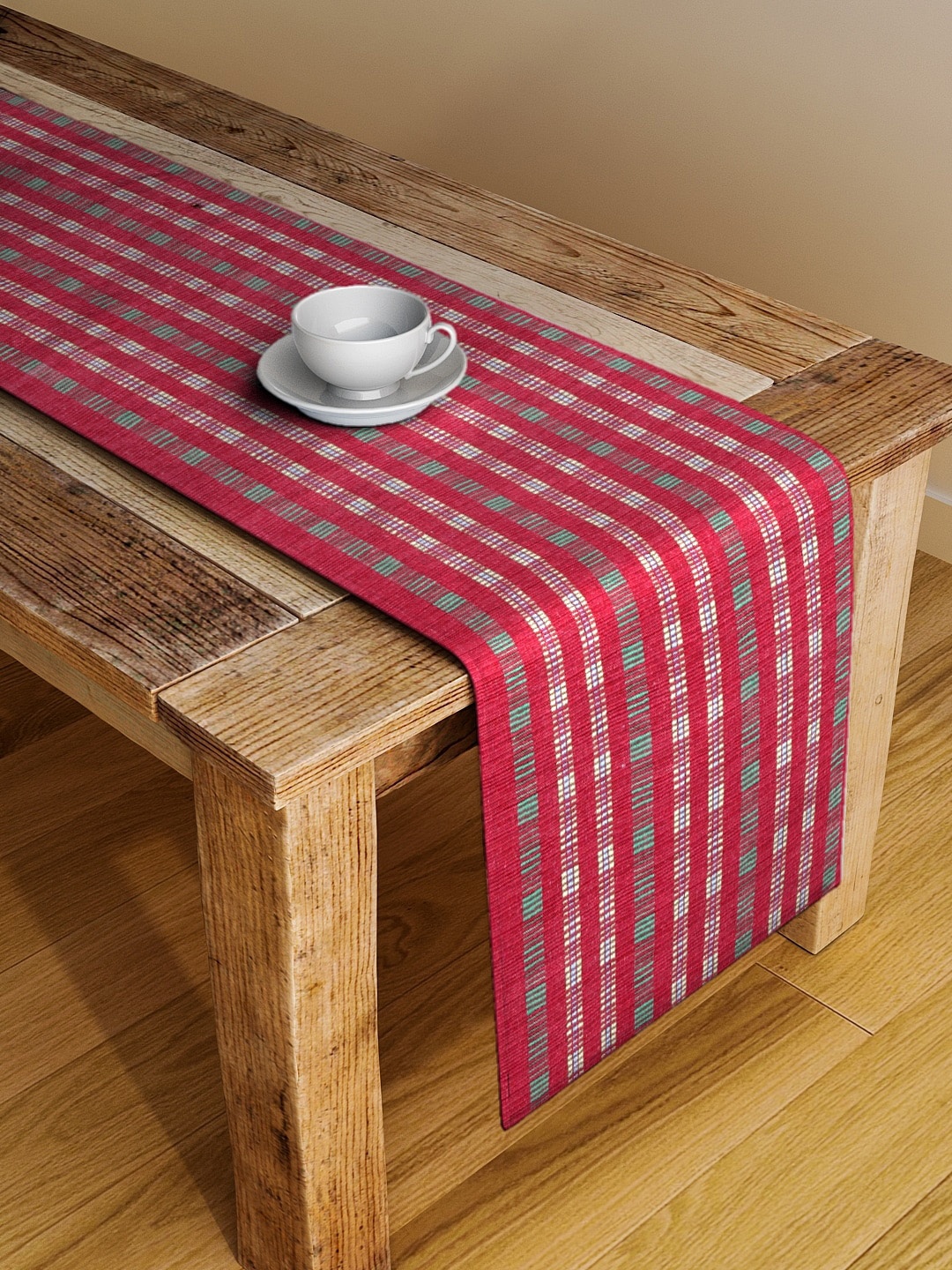 

KLOTTHE Set Of 3 Pink & White Checked Hand-Tufted Table Runners