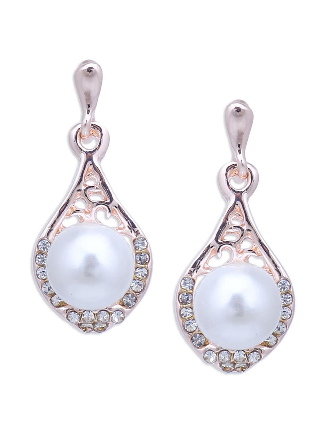 

Sukkhi Pink & Off-White Gold-Plated CZ-Studded Teardrop Shaped Drop Earrings