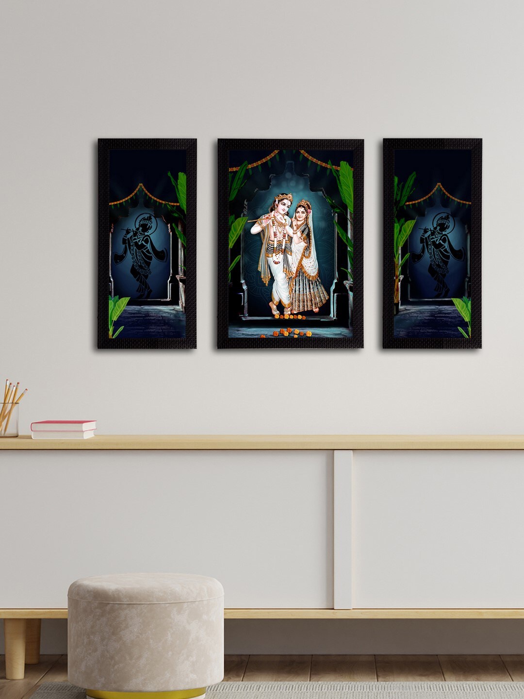 

eCraftIndia 3-Panelled Blue & White Radha Krishna Satin Matt Texture UV Art Painting