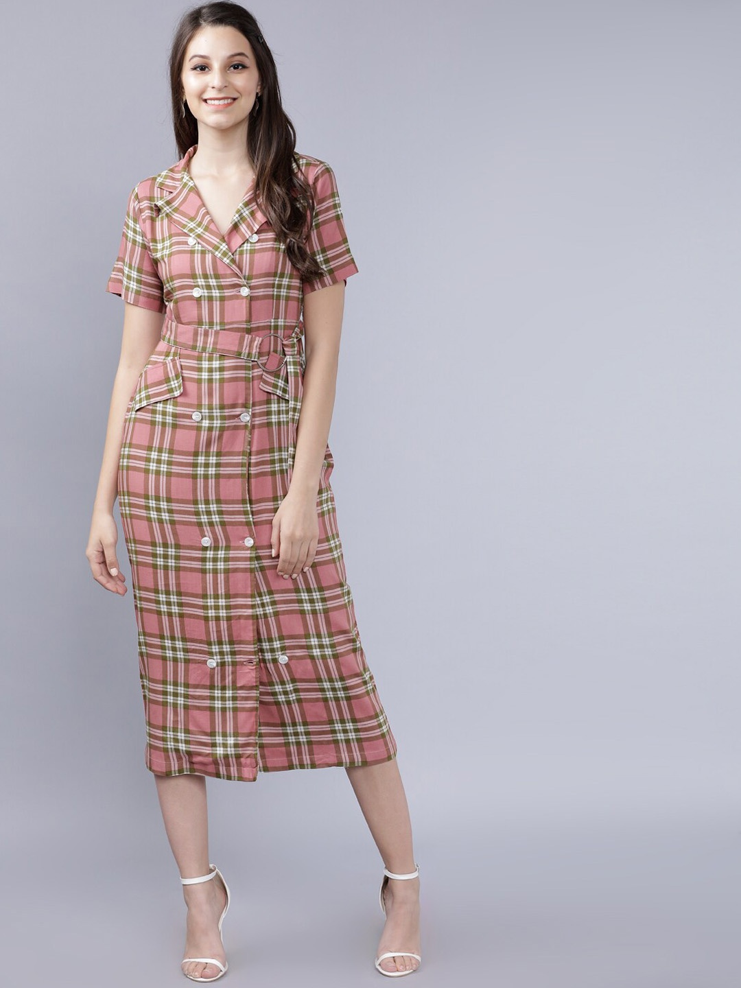 

Tokyo Talkies Women Pink Checked Shirt Dress
