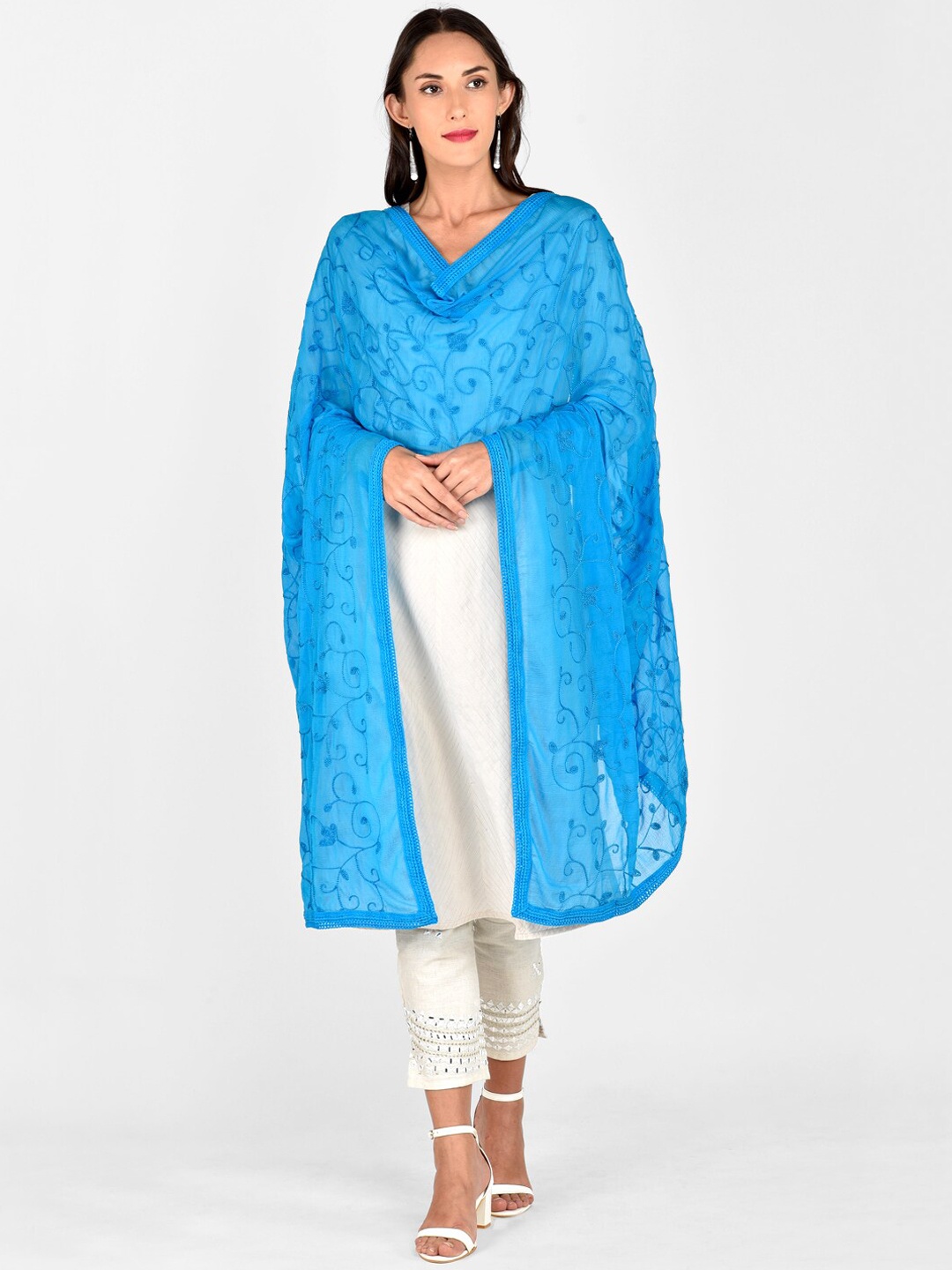 

Dupatta Bazaar Turquoise Blue Embroidered Dupatta