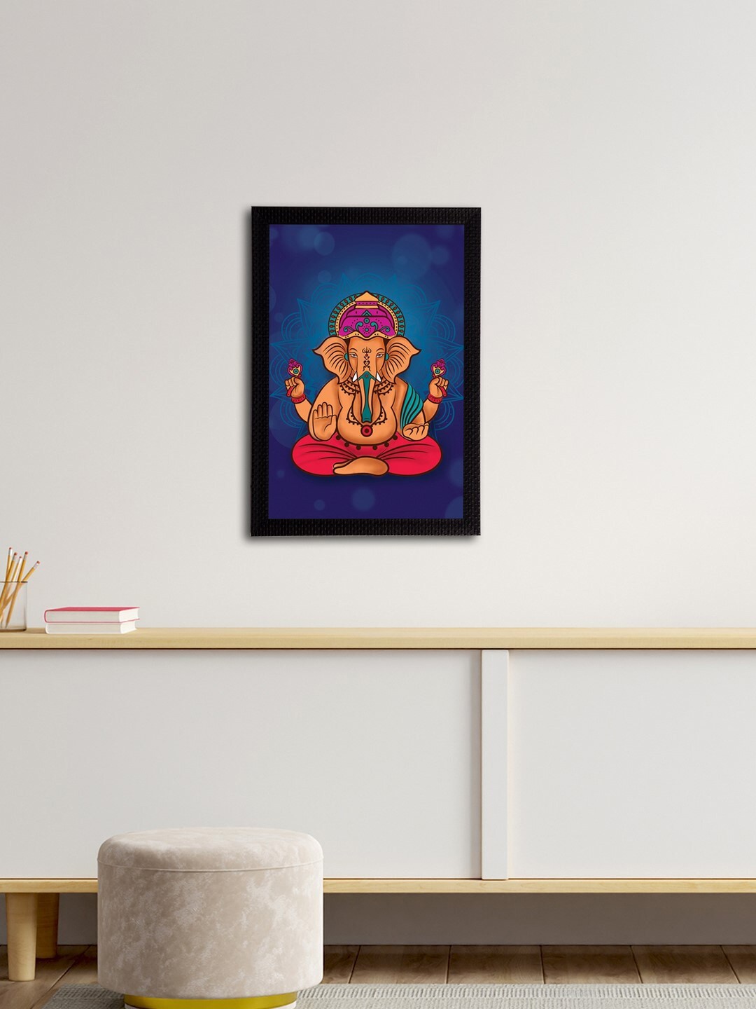 

eCraftIndia Blue & Orange Lord Ganesha Satin Matt Texture UV Wall Art