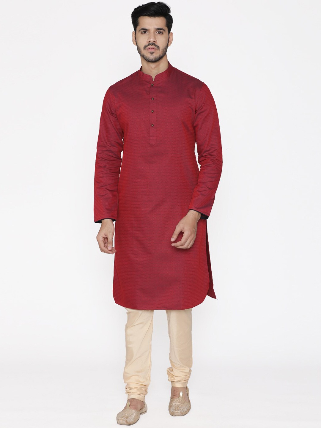 Manyavar Men Maroon Self Design Kurta with Pyjamas