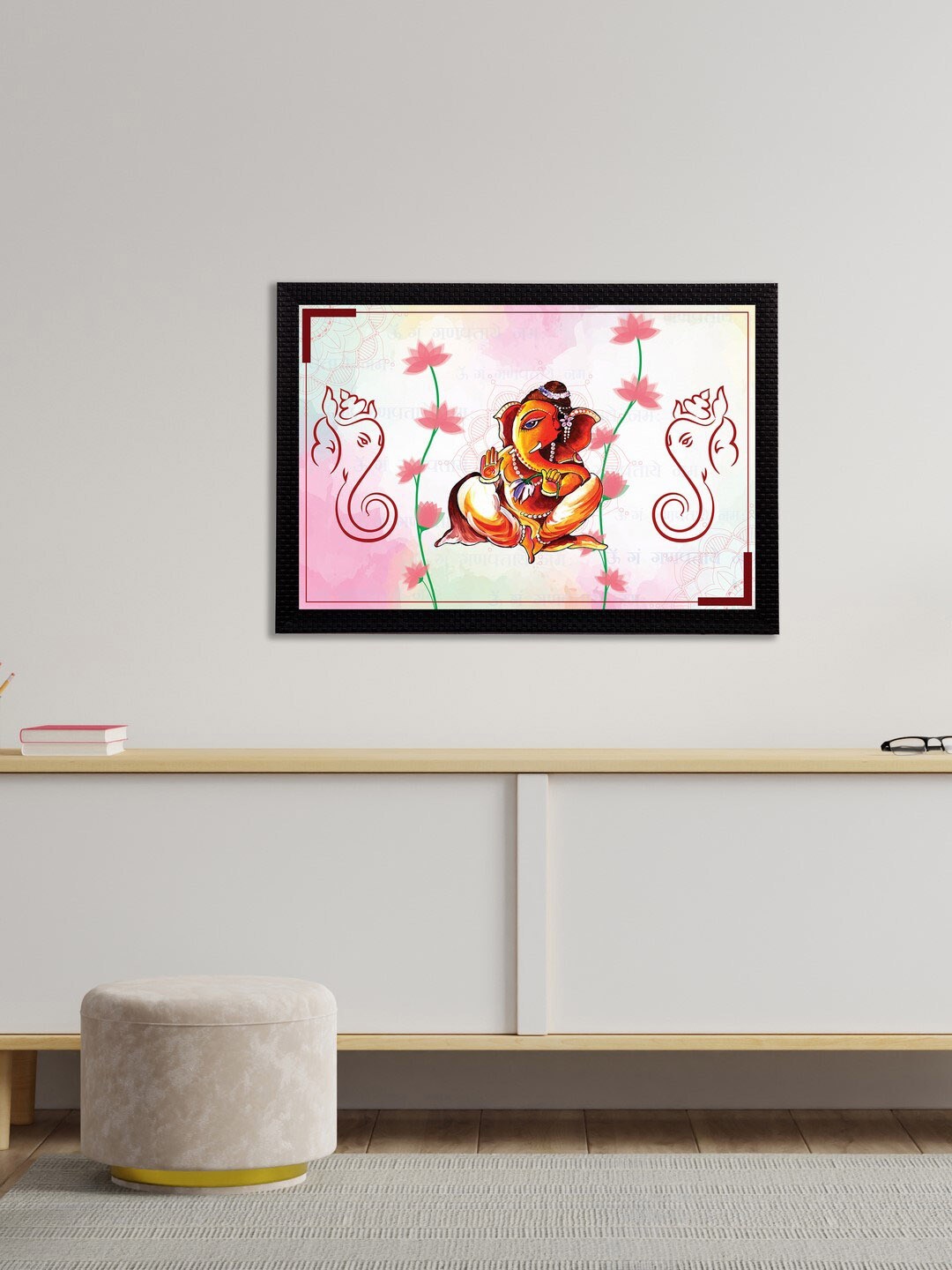 

eCraftIndia White & Orange Lord Ganesha Satin Matt Textured UV Wall Art