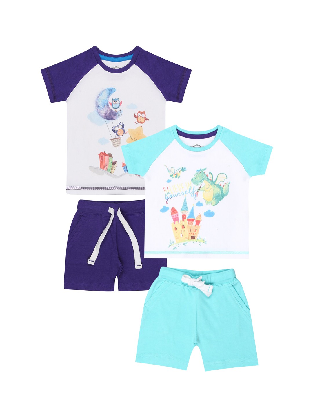 

Nap Chief Infants Purple & Turquoise Blue Set of 2 Printed T-shirt with Shorts