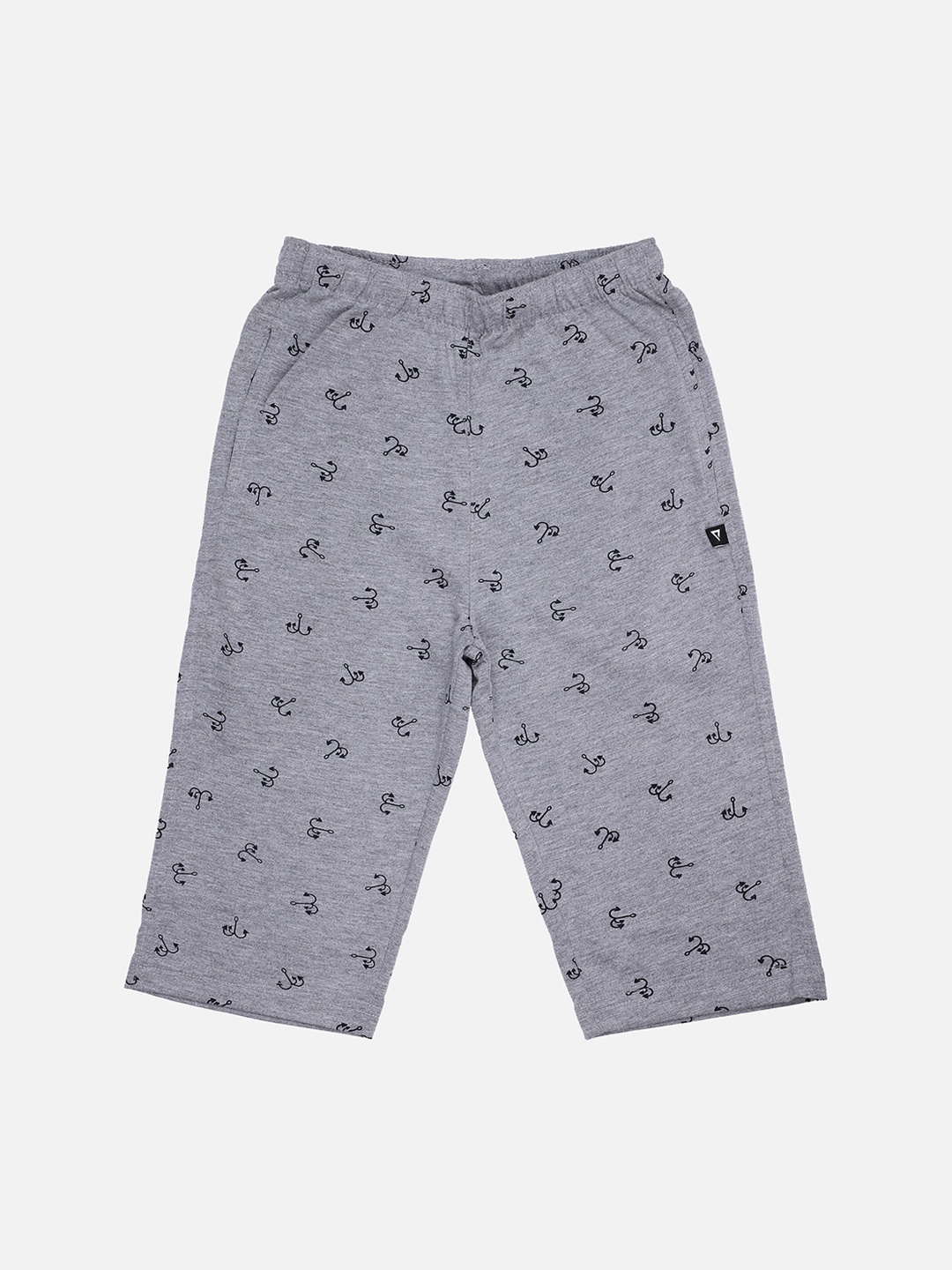 

PROTEENS Boys Grey Melange & Black Printed Lounge Capris