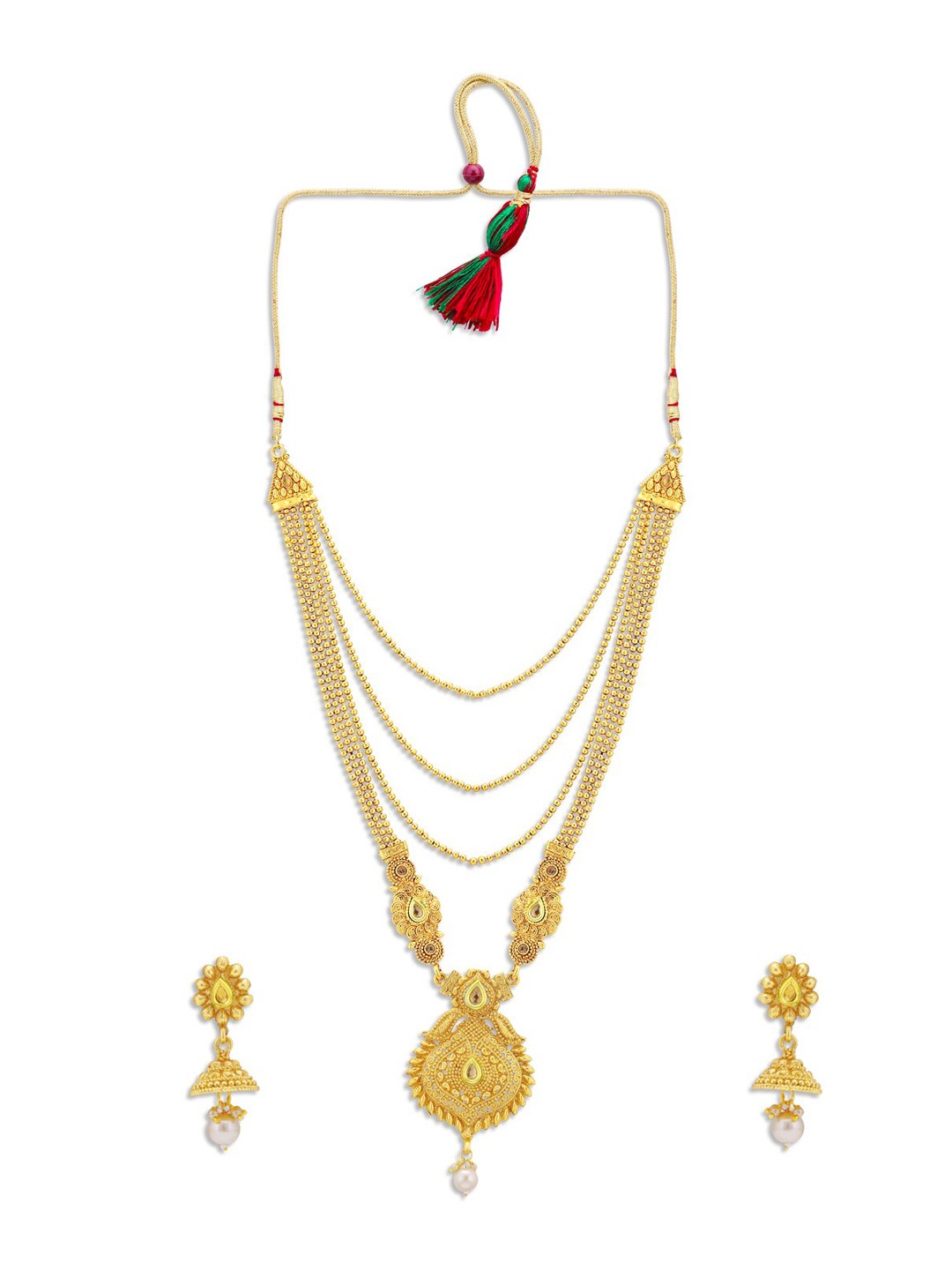 

Sukkhi Gold-Plated & White Stone Studded Beaded Jewellery Set