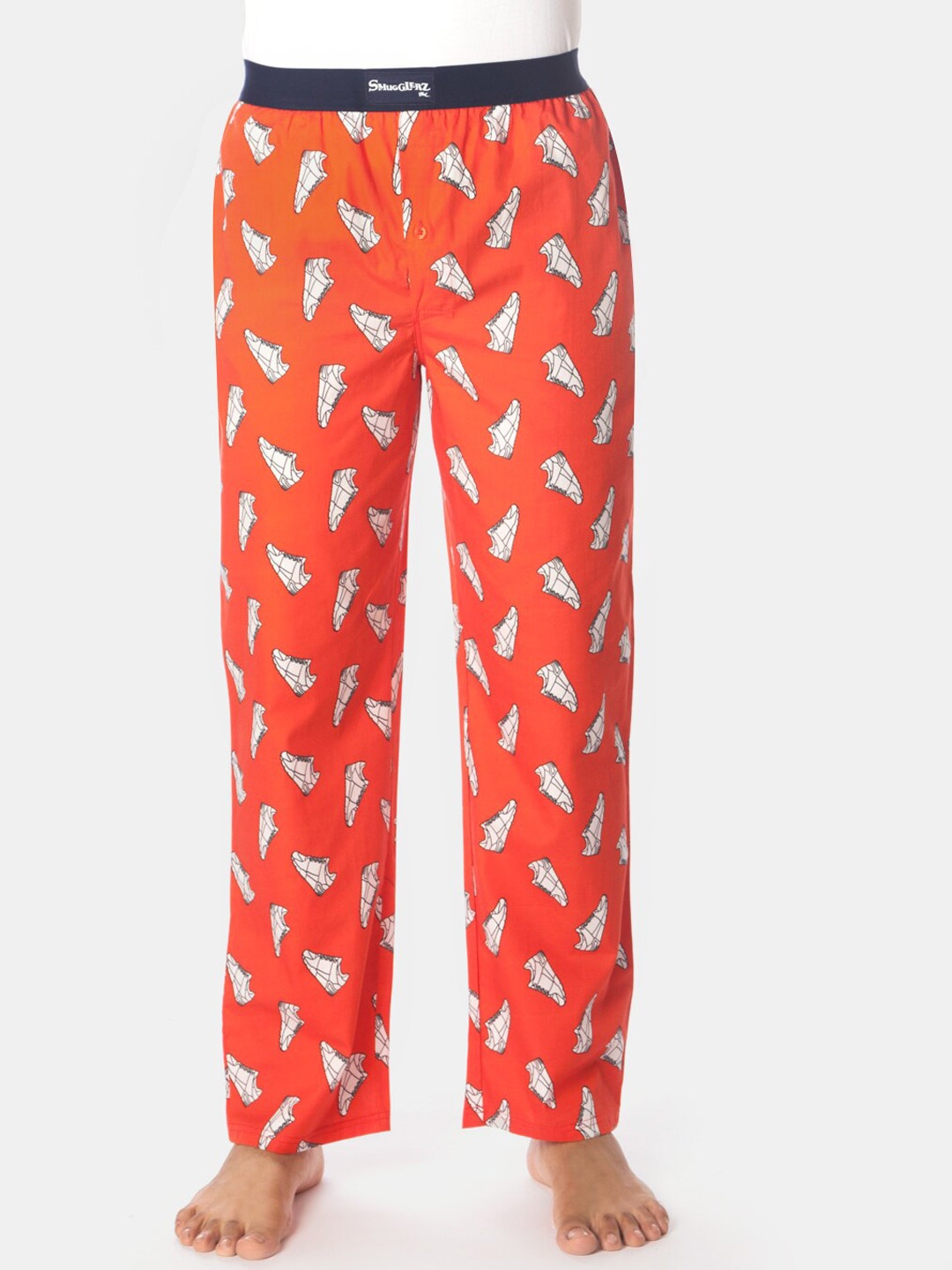 

Smugglerz Men Coral Red & White Printed Lounge Pants