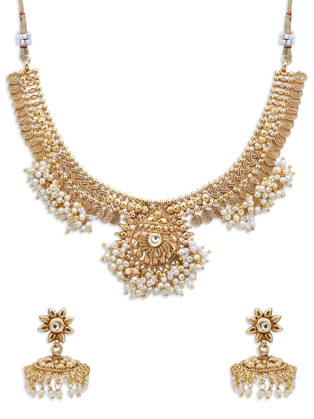 

Sukkhi Women Gold-Plated & White Pearl Wedding Choker Necklace Jewellery Set