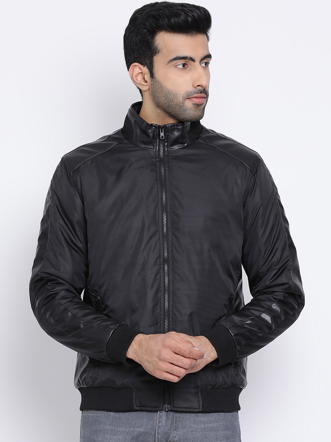 

Richlook Men Black Solid Insulator Bomber Jacket