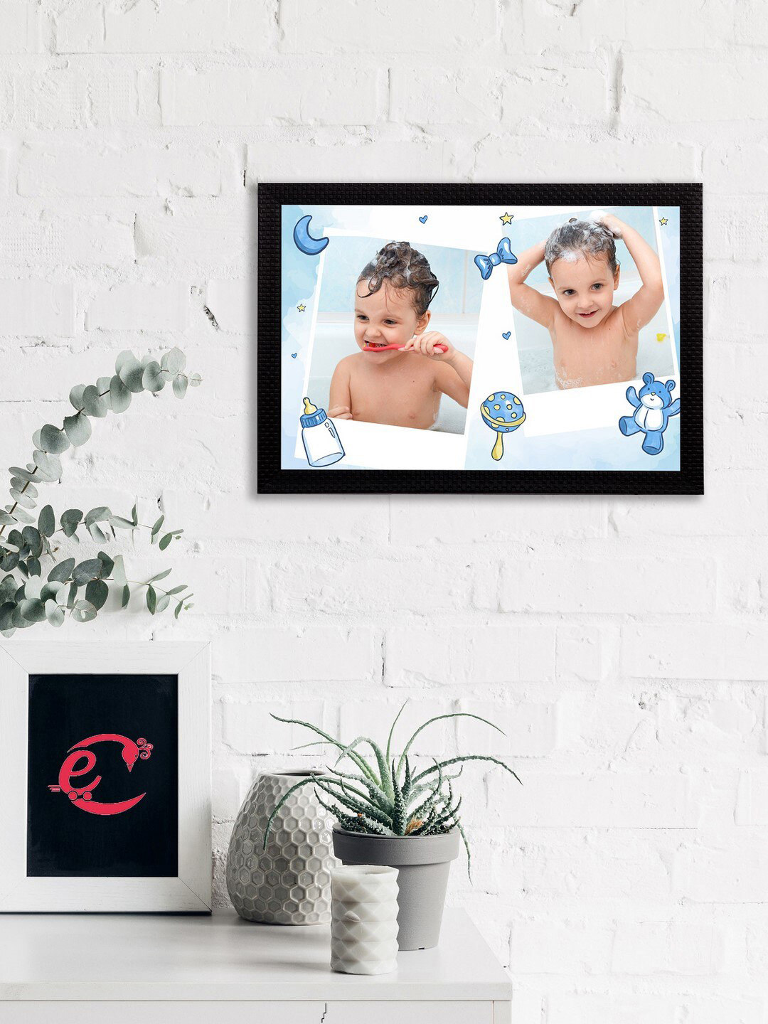 

eCraftIndia Blue & Beige Cute Baby Satin Matt Textured UV Wall Art