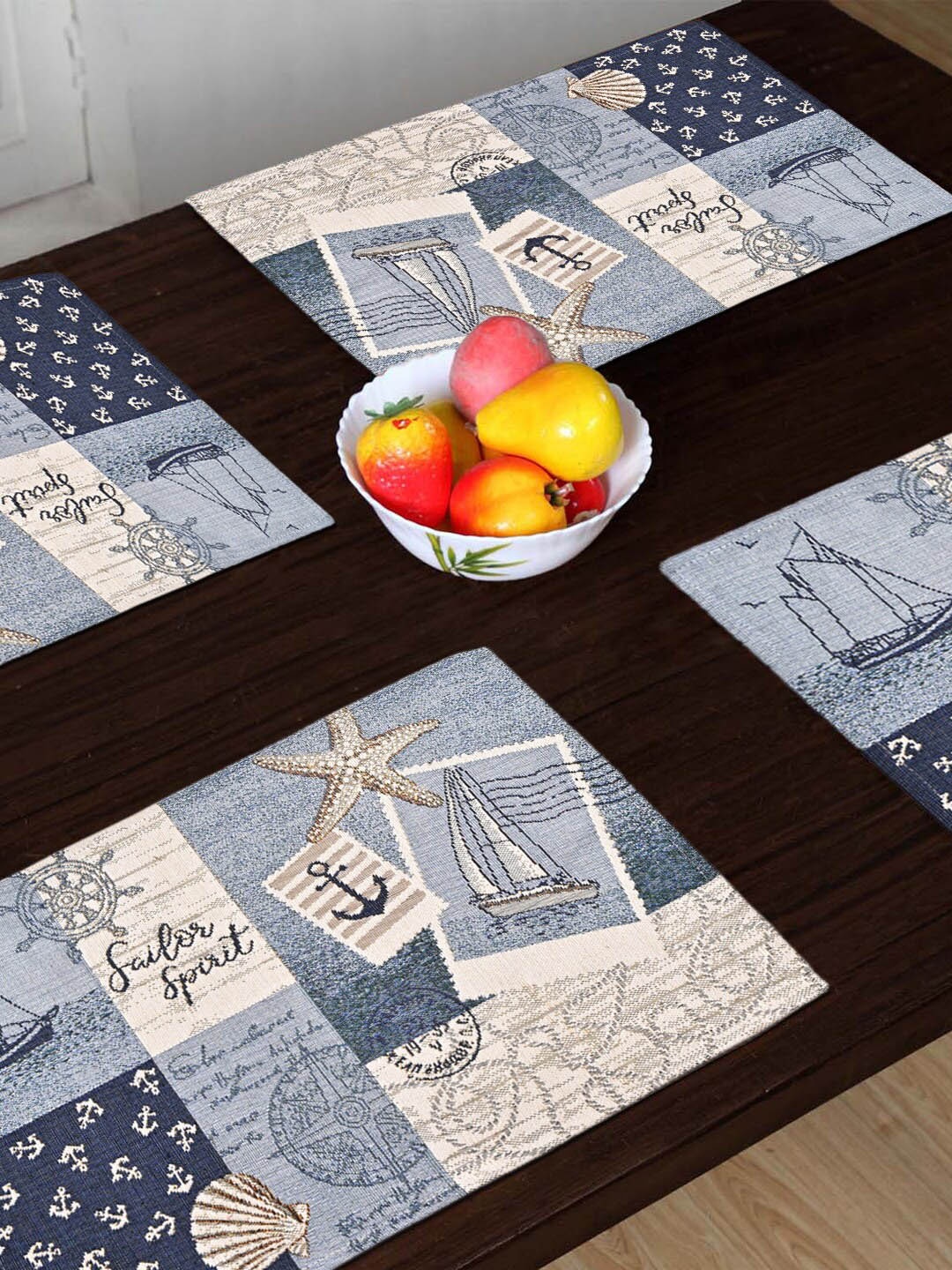 

AVI Living 4 Pieces Blue & Beige Traveller Spirit Printed Table Mats