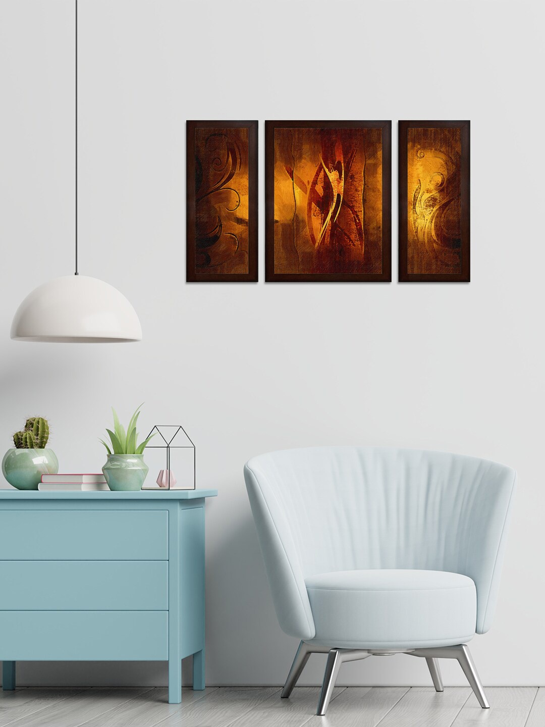 

WENS Set Of 3 Brown & Yellow Floral Art MDF Wall Paintings