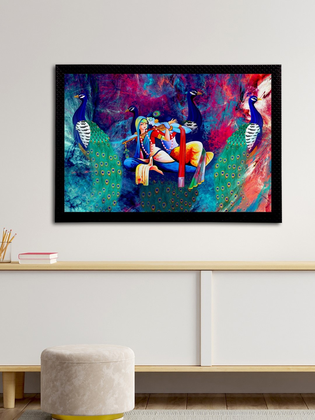 

eCraftIndia Blue & Red Lord Krishna Satin Matt Textured UV Wall Art