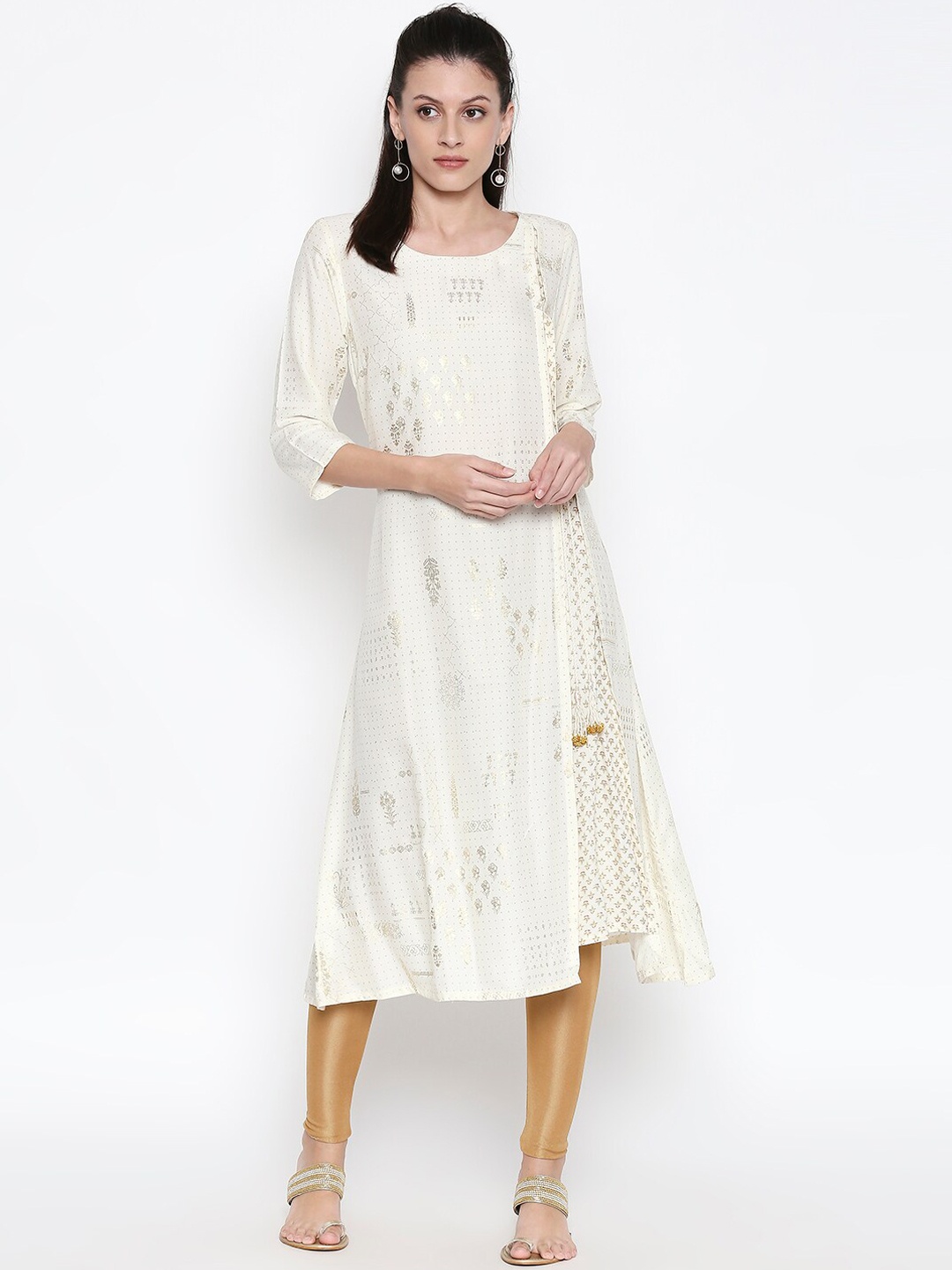 

RANGMANCH BY PANTALOONS Women Off-White Woven Design A-Line Kurta